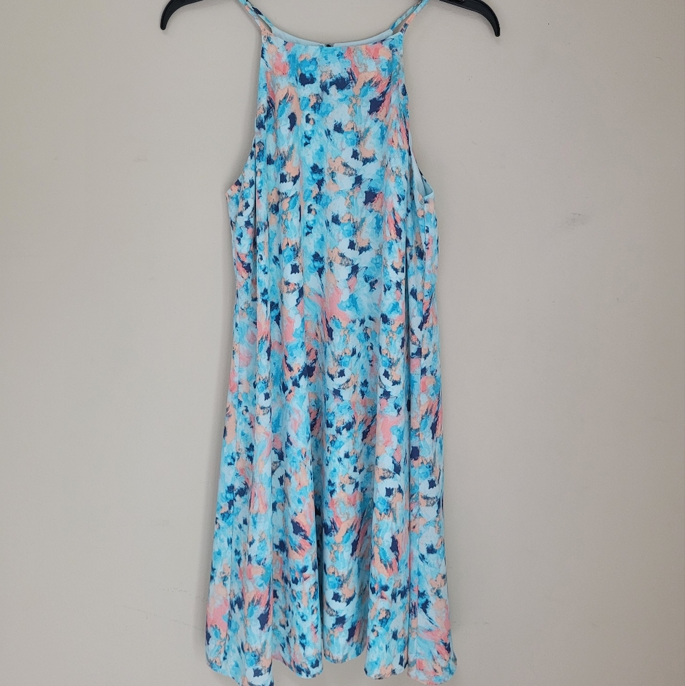 ✨3/$15✨ Decree Blue and Pink Watercolor Dress - Size M